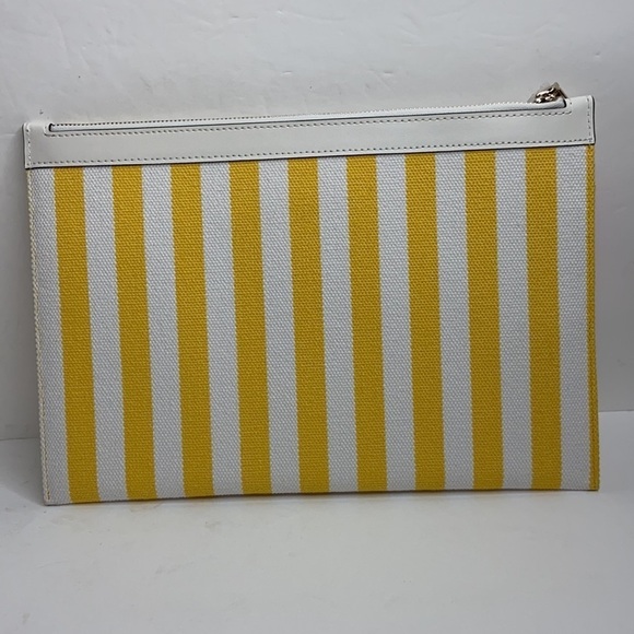 Kate Spade Women’s Yellow Striped Stone Canvas Large Zip Clutch NWT - Picture 6 of 11